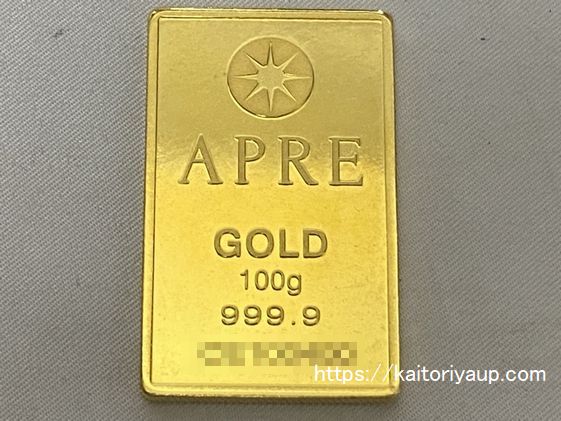 商品名「アプレAPRE純金インゴットバー999.9100g」
