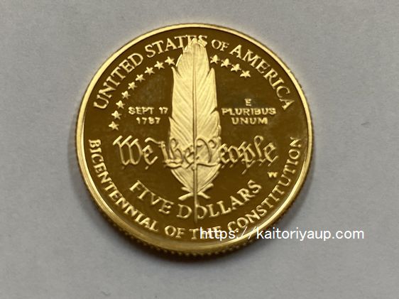 少し豊富な贈り物 １９８７年 アメリカ ５ドルプルーフ記念金貨