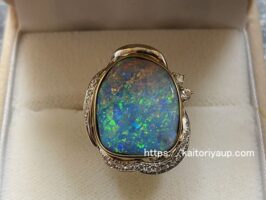 Pt900[プラチナ900]ボルダーオパール12.16ct ダイヤ0.33ct リング